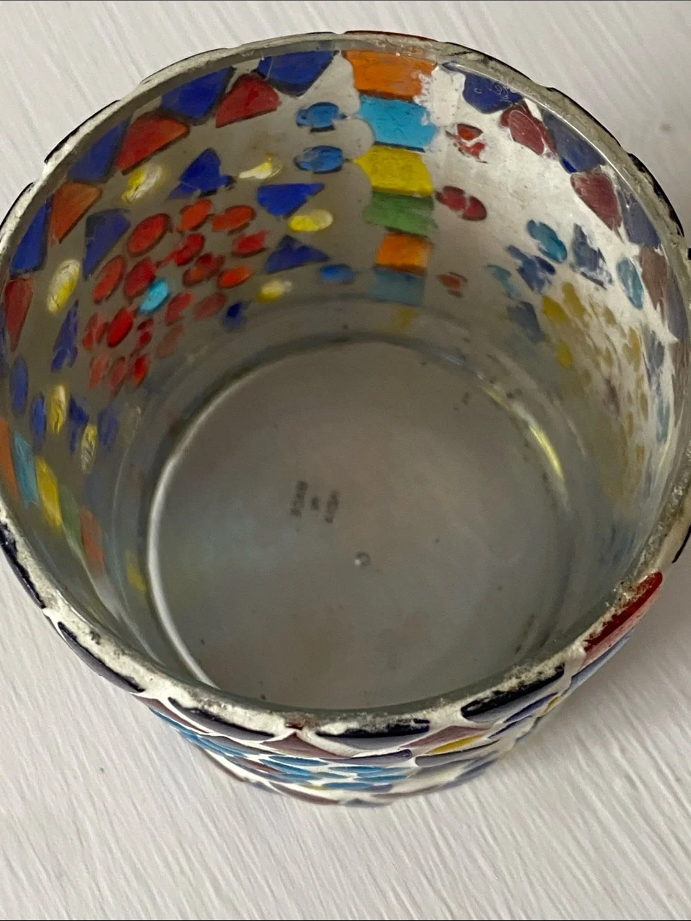 Vintage Handcrafted Multicolor Mosaic Candle Holder 3.5